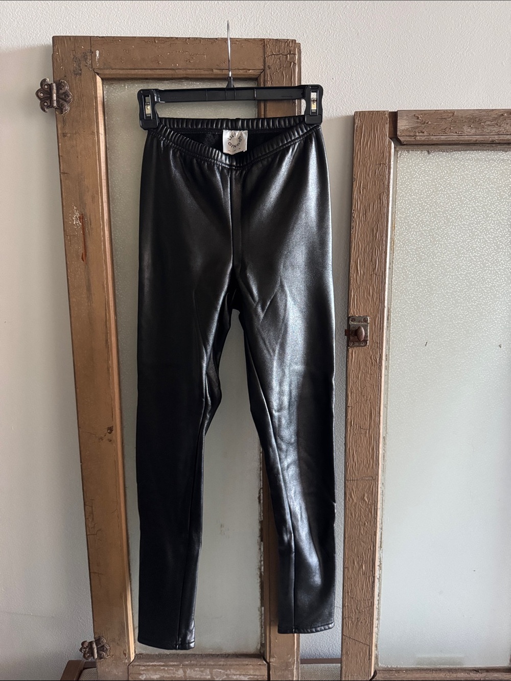 Black Faux Leather Leggings with Elastic Waist